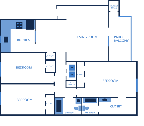 Three Bedroom, Two Bathroom 1365 Sq Ft Apartment Home at Captiva Club Apartments in Tampa, Florida